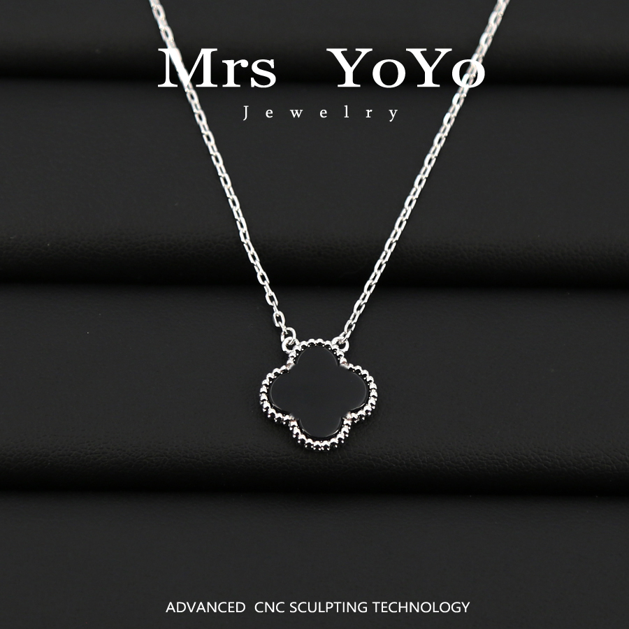 YOYO Accessories 时尚四叶花银黑项链 JH287