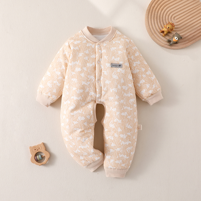 婴幼儿夹棉开档连体衣纯棉男宝女宝加厚爬爬服儿童连体哈衣秋冬季