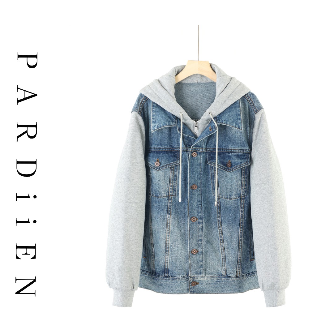 【北总严选】帕迪恩假两件抽绳连帽牛仔夹克外套23-FWJ.W4224