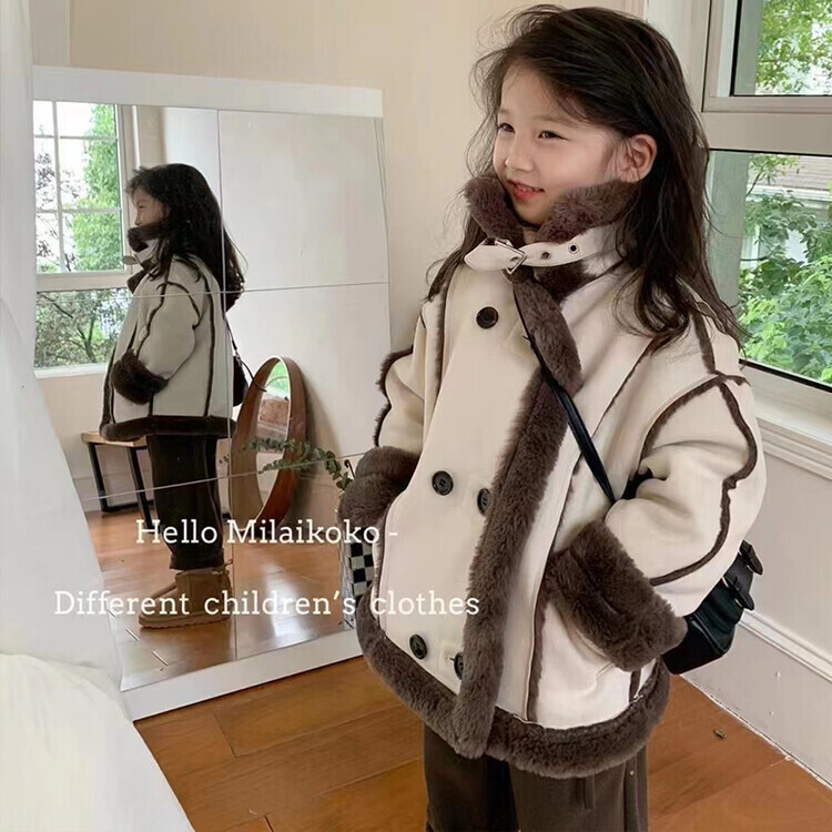 2023新款女童外套秋冬装儿童洋气皮毛一体冬季上衣加绒加厚大童女