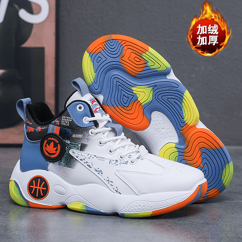 2023秋冬季新款加绒篮球鞋学生加厚棉鞋男士防滑水泥地板运动球鞋