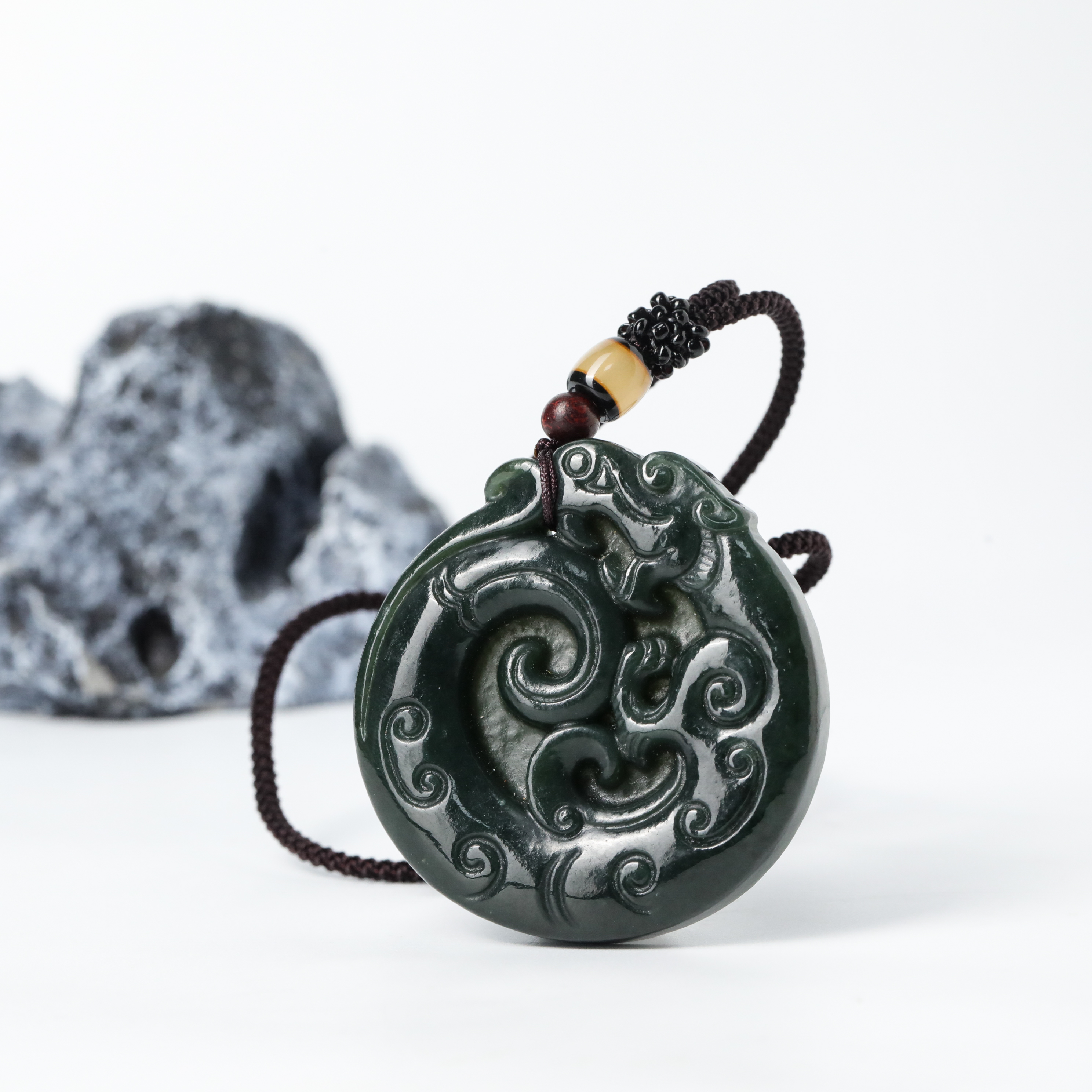 精品和田玉青玉吉祥仿古镂空龙615231107-01