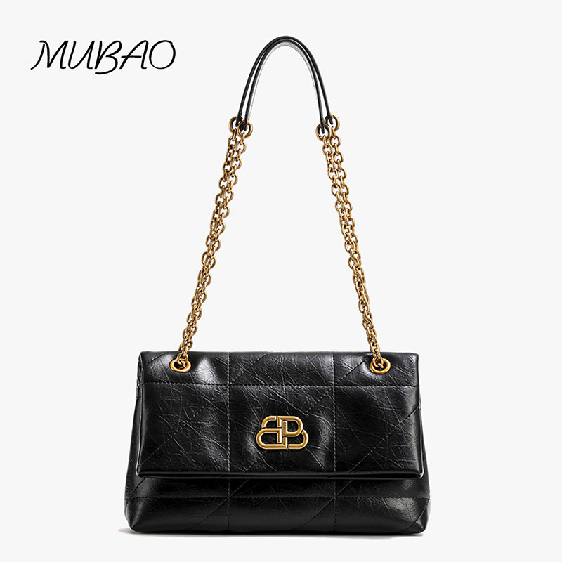 【MUBAO】秋冬黑色绣线菱格时尚百搭翻盖女士单肩斜挎包 1011
