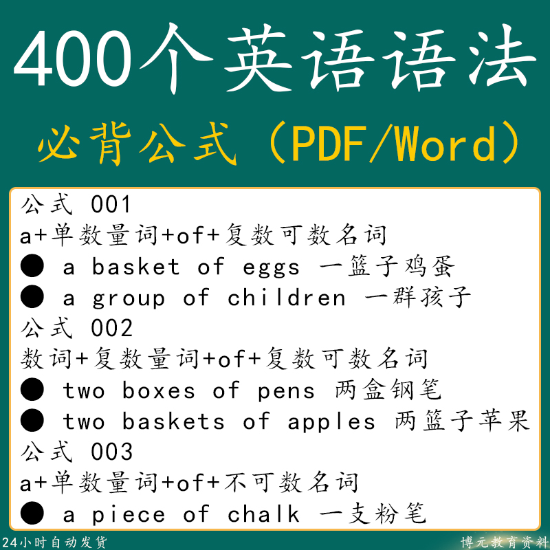 初高中英语400个英语语法重点规律公式必背知识点word电子版