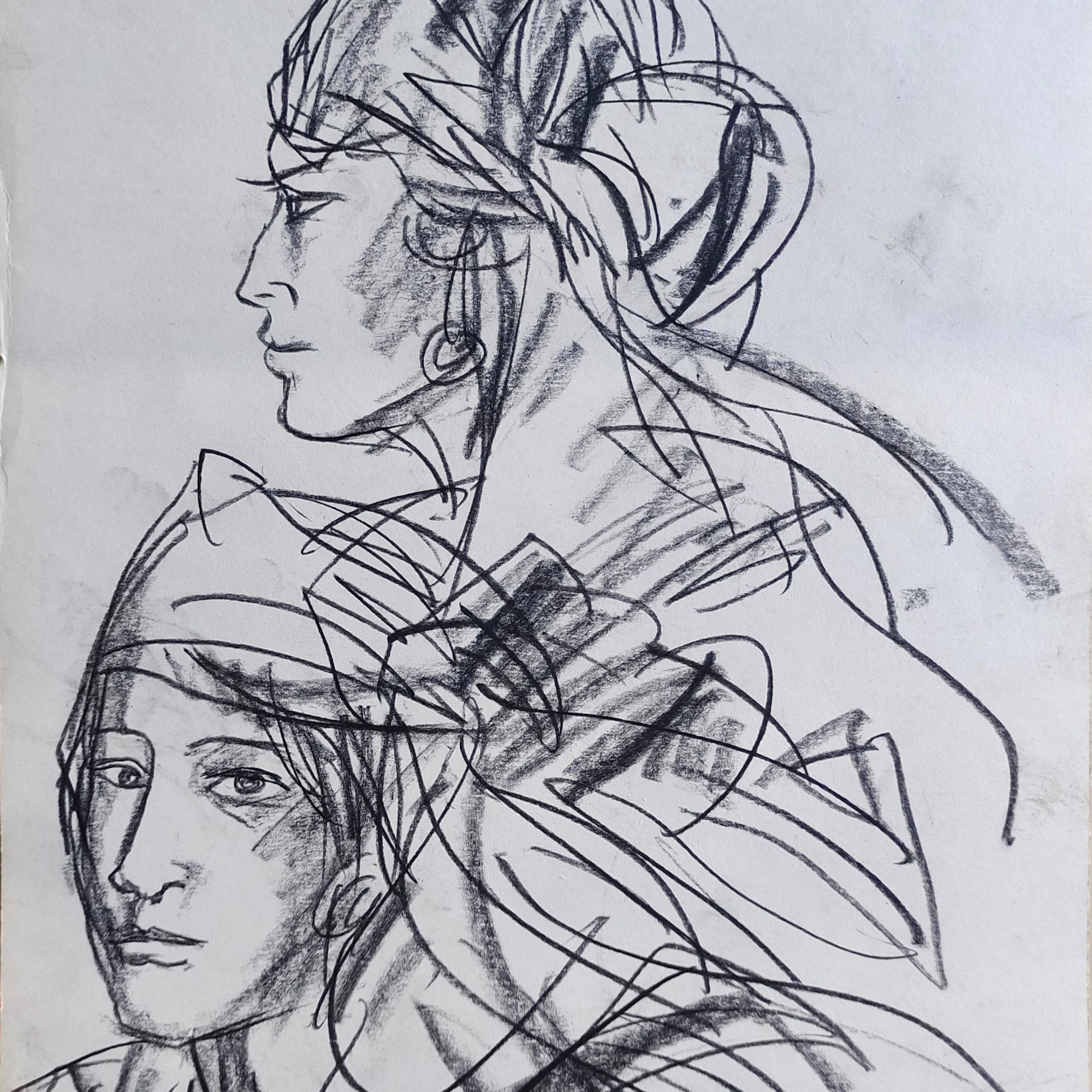 近现代人物画、收藏家黄素胄描速写人物作品，规格尺寸：36*26cm