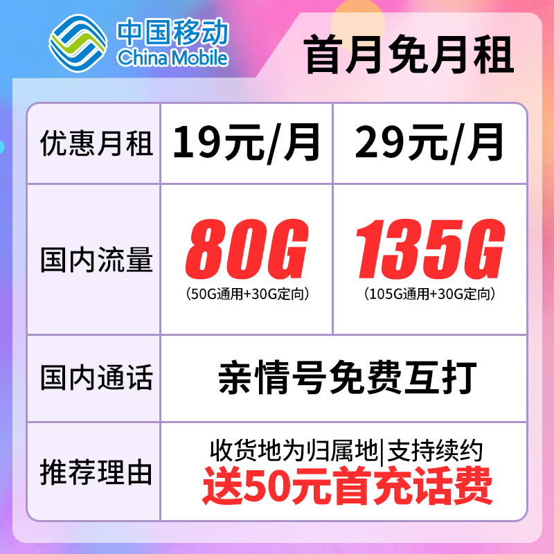 中国移动芒卡流量卡本地手机归属地全国不限速4G5G电话卡大流量卡