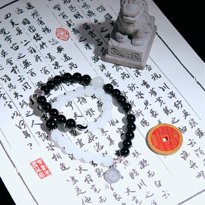 天师文创 非金属手链 山鬼花钱太极手串【已过香】双圈黑白太极色