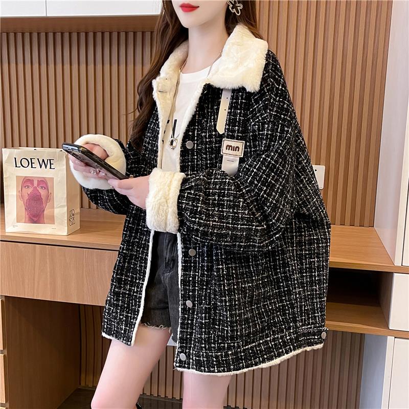 高级感洋气加绒加厚外套女2023年新款冬季宽松韩系慵懒风外套潮