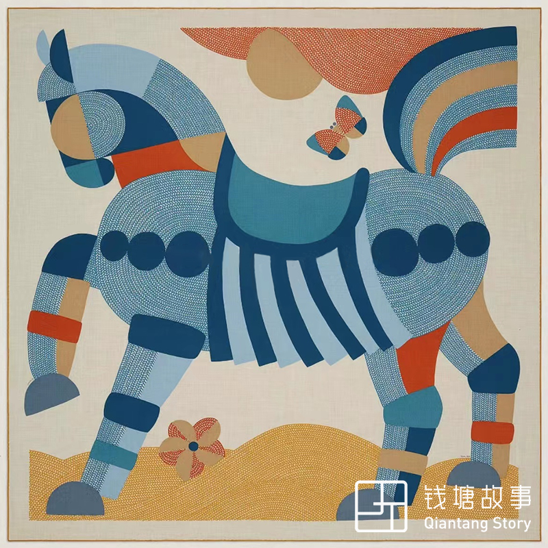 Qiantang Story/钱塘故事小马跳跃蓝色，135*135cm