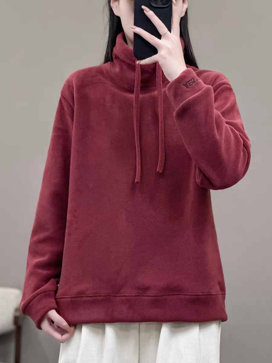 韩版宽松高领抽绳加厚卫衣女冬季新款时尚洋气显瘦保暖上衣