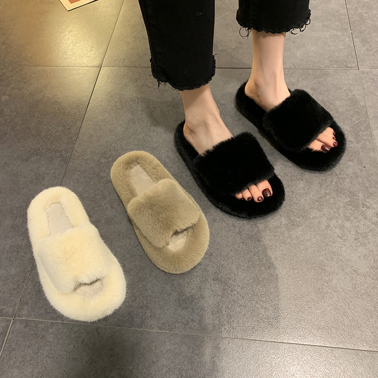 百丽纯爱毛毛拖鞋女外穿2023新款韩版时尚ins潮鞋秋冬网红家居棉