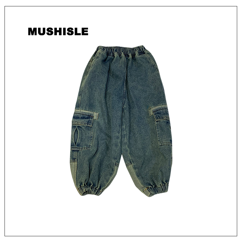 阿又男童秋季长裤牛仔砂洗做旧儿童耐看长裤水洗复古潮气质83139Q