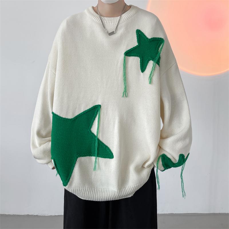 毛衣男秋冬季新款宽松百搭港风星星圆领潮牌痞帅设计感潮流织线衣