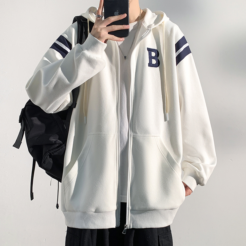开衫连帽卫衣男秋冬季宽松潮牌潮流百搭运动休闲学生上衣拉链外套