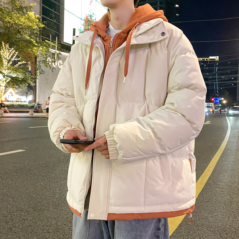 假两件棉服男外套秋冬季2023新款休闲连帽加厚棉衣棉袄冬装男袄