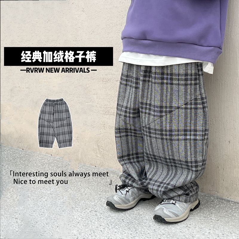 若大王潮酷简约格子加绒百搭冬季时尚童装长裤 DK-BK254