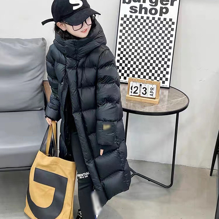 黑金儿童羽绒服长款加厚男女童外套连帽羽绒服儿童外套中长款秋冬