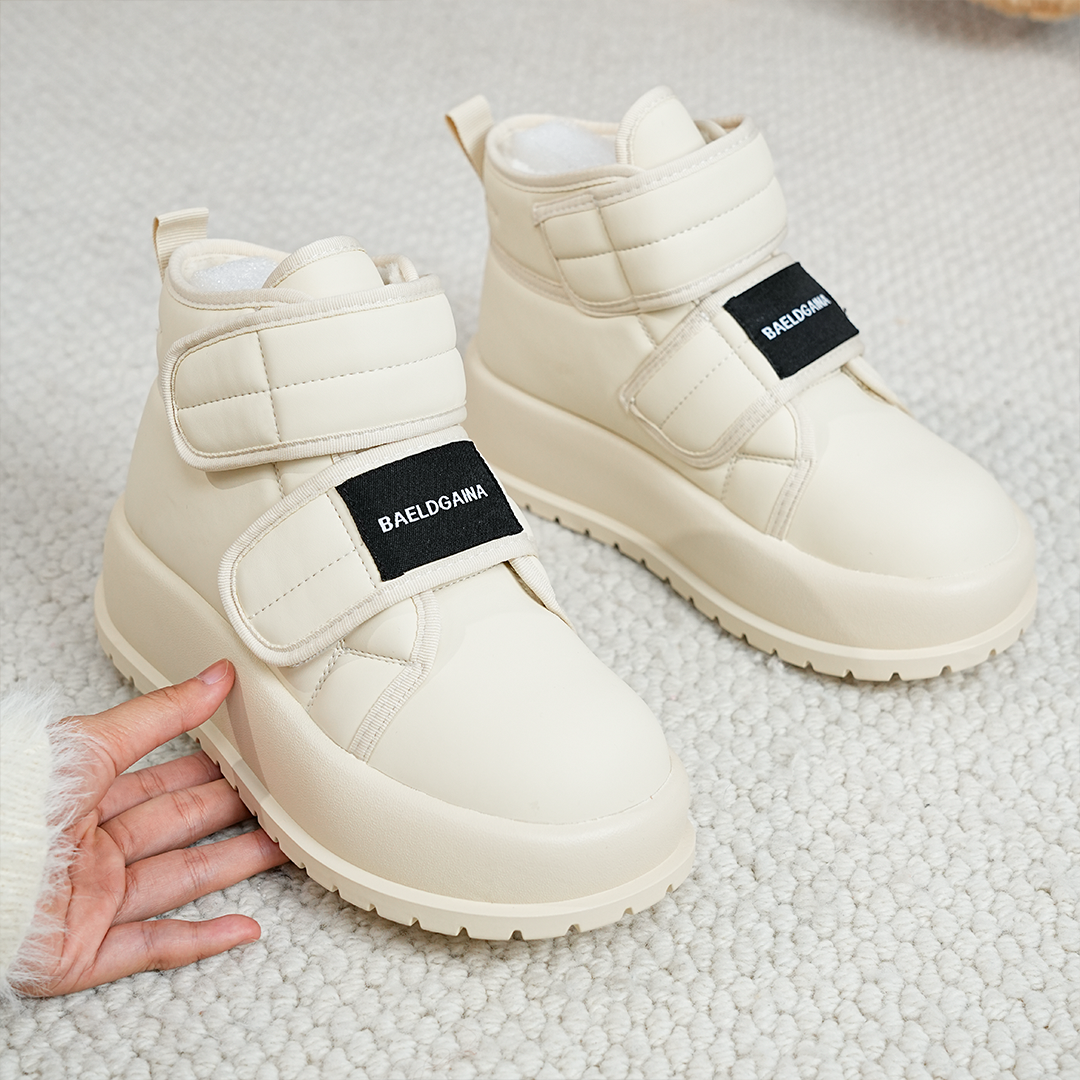 加绒加厚面包雪地靴女2023冬季新款百搭魔术贴高帮小白鞋女