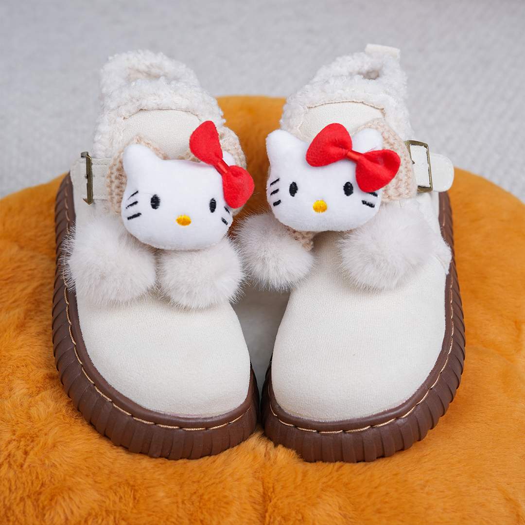 卡通凯蒂猫雪地靴子女2023年秋冬季新款加绒加厚保暖防冻毛毛棉鞋