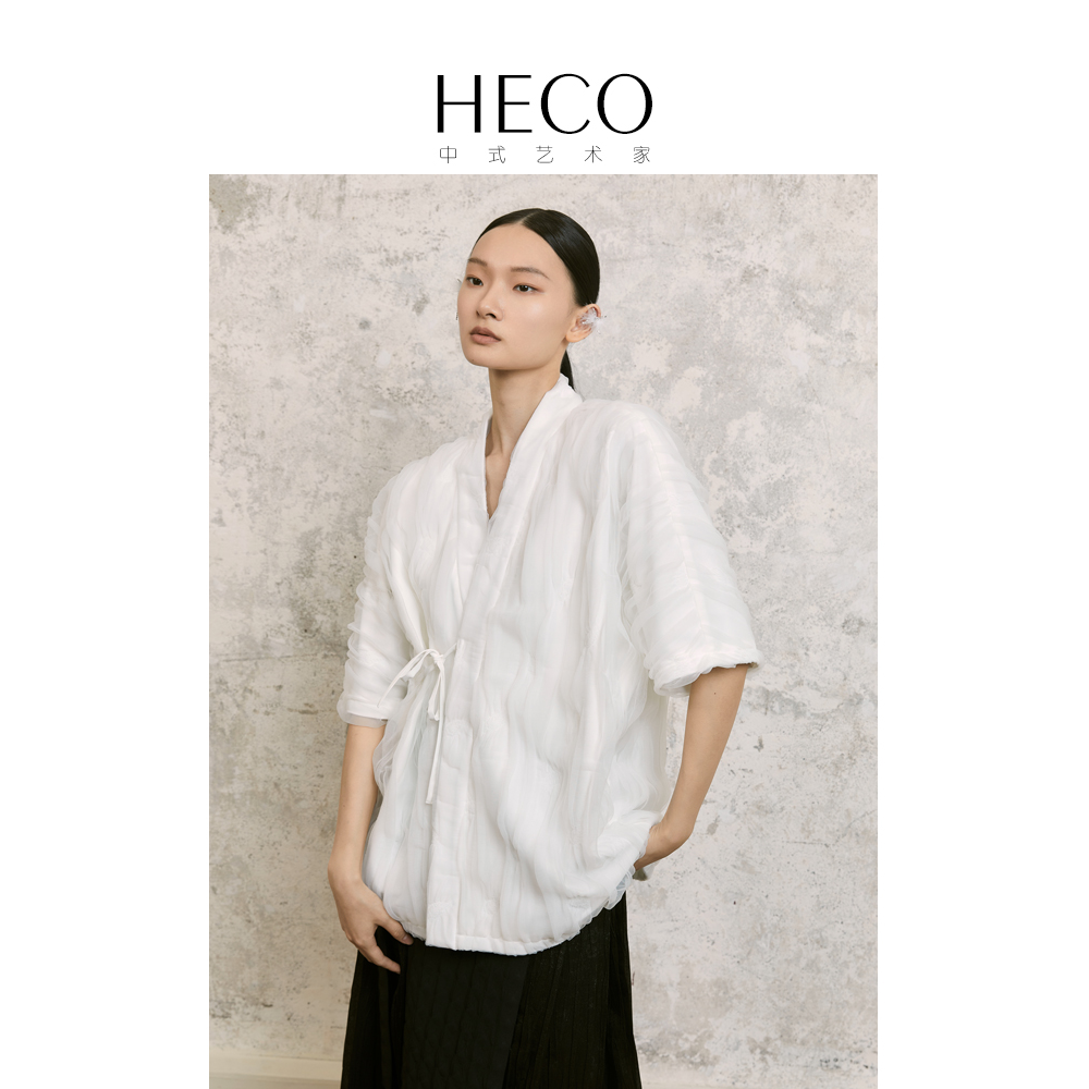 HECO【迷朦】新中式国风衬衫外套女装夏季复合纱棉V领斜襟上衣