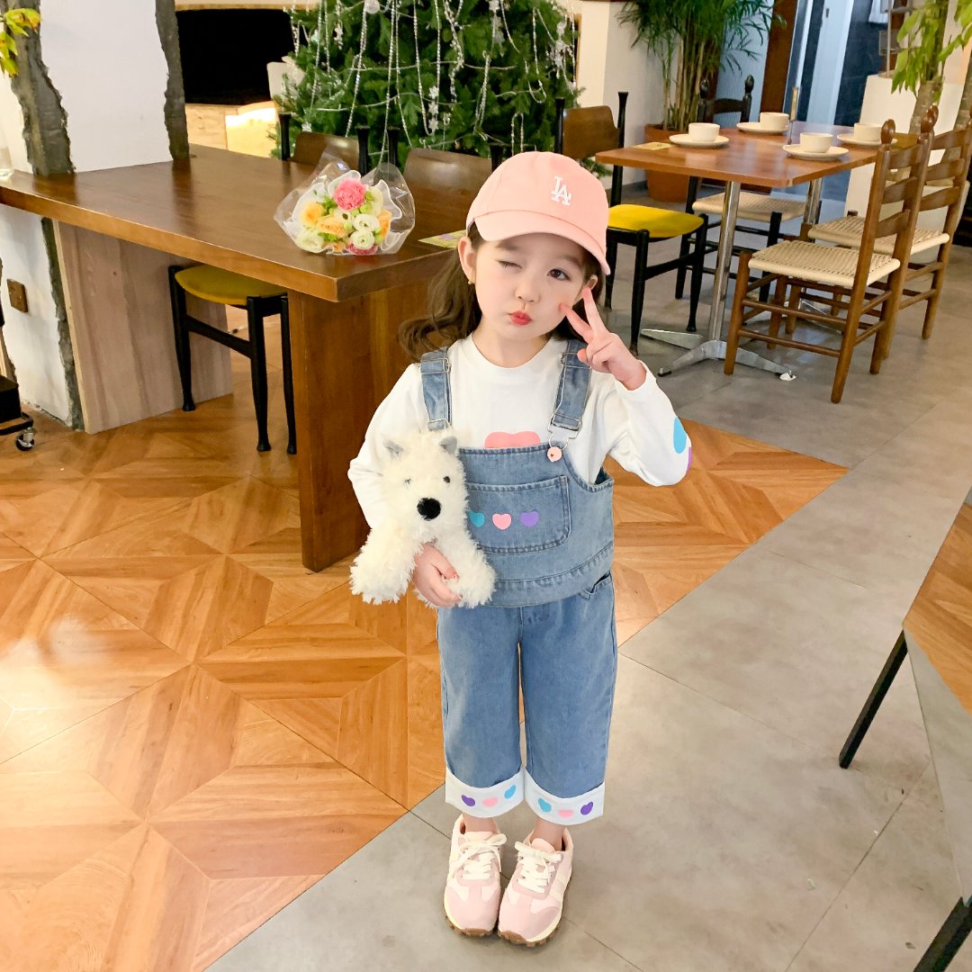 2023春秋季女童休闲韩版牛仔背带裤套装女宝洋气