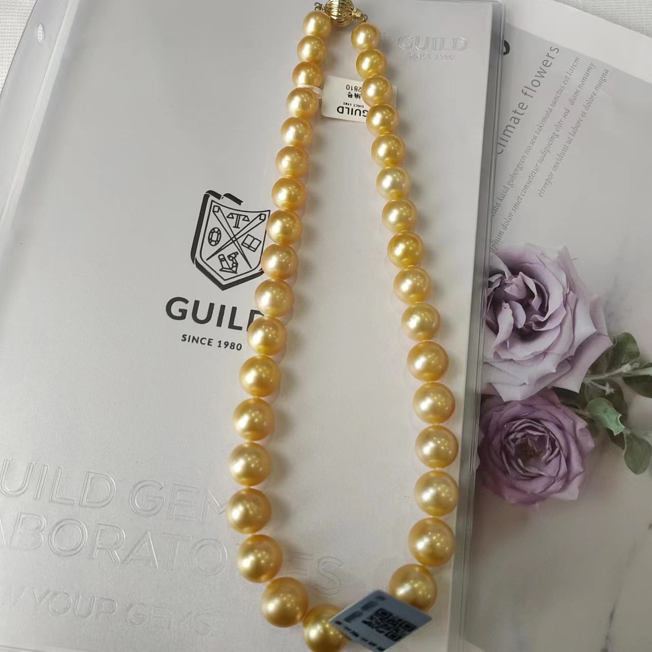 566【潇潇甄选】14K金 南洋金珠项链（带GUILD大证） 9-13mm