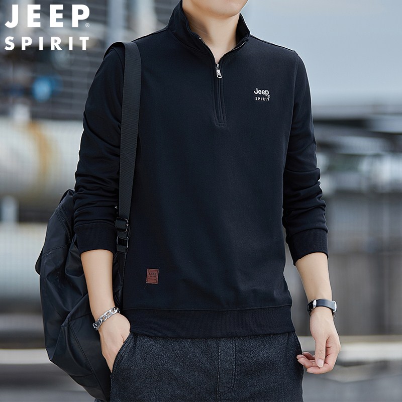 JEEP吉普卫衣男士秋冬加绒拉链立领长袖百搭纯棉休闲宽松上衣时尚