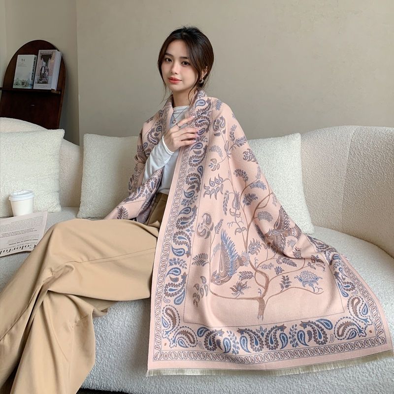 空调房披肩外搭女夏季办公室午睡毯子沙发毛毯双面流苏保暖长围巾