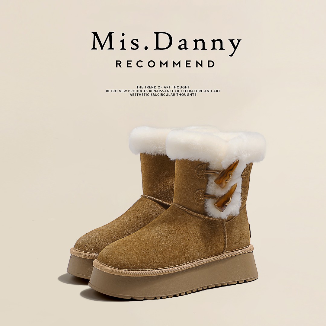 MisDanny雪地靴女2023年秋冬新款厚底增高加绒加厚时尚保暖大棉鞋
