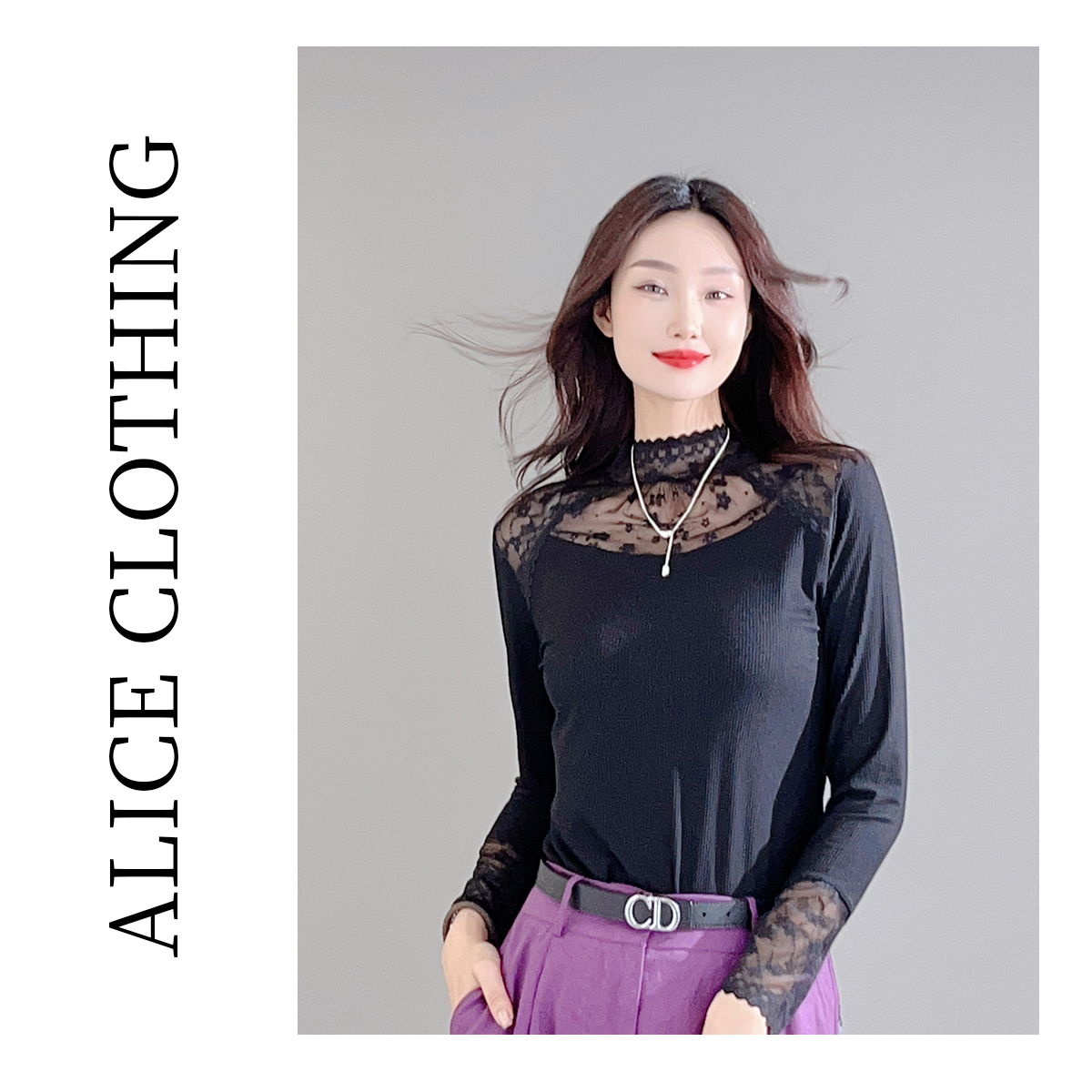 1 【ALICE “月光曲”时尚打底衫】优雅蕾丝 顺滑弹力 S2133646T