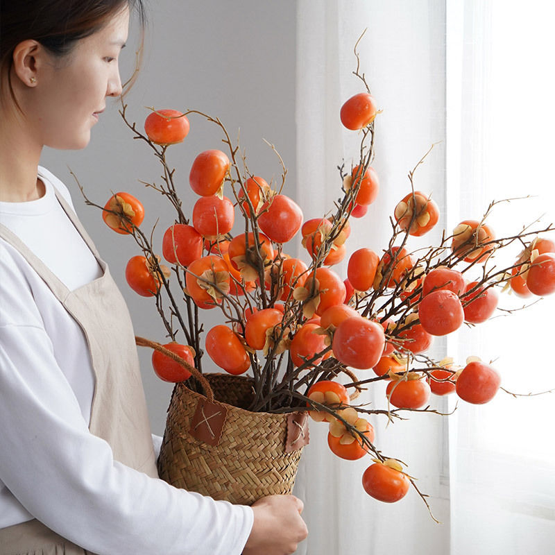 柿子仿真花客厅摆设摆件家居软装发财果柿柿如意新年装饰年宵花