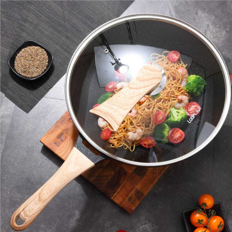 麦饭石不粘锅炒锅铁锅家用炒菜锅电磁炉锅具平底锅燃气煤气灶通用