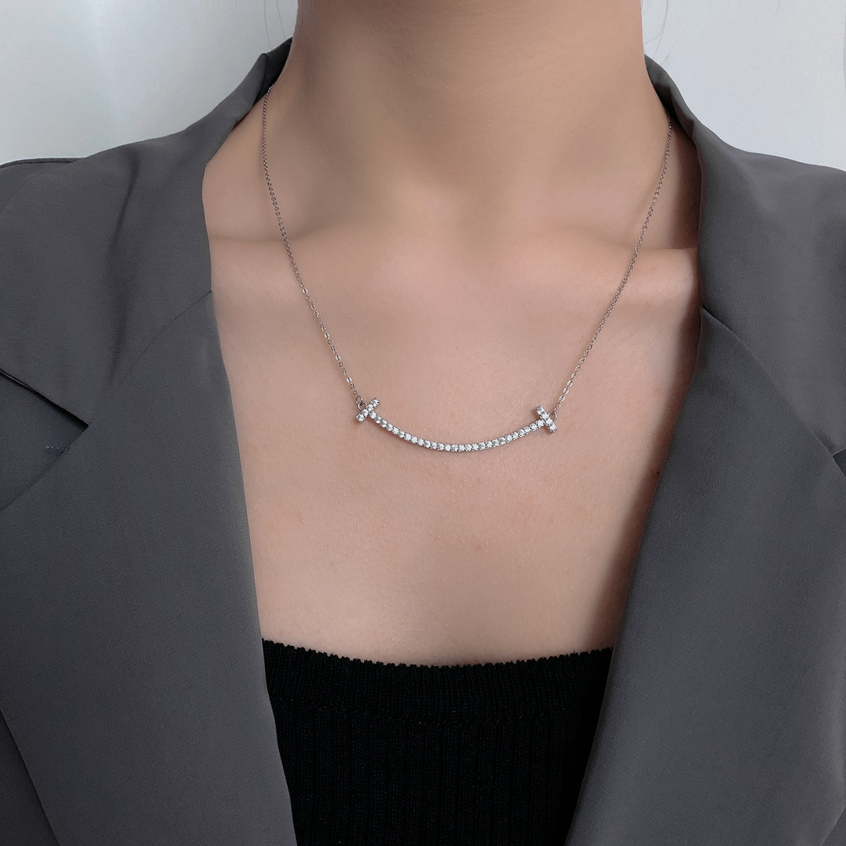 钛钢项链 【A50】新款气质笑脸设计感简约百搭时尚轻奢项链TGXL1002