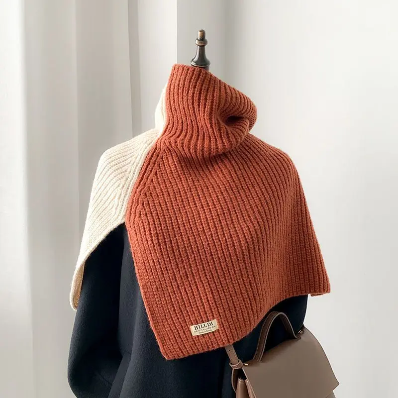 外套针织高领洋气双色开叉情侣披肩百搭2023秋冬季针织时尚外搭女