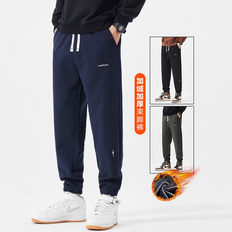 加绒加厚男士休闲裤秋冬款2024年新款宽松束脚冬天保暖运动长裤子