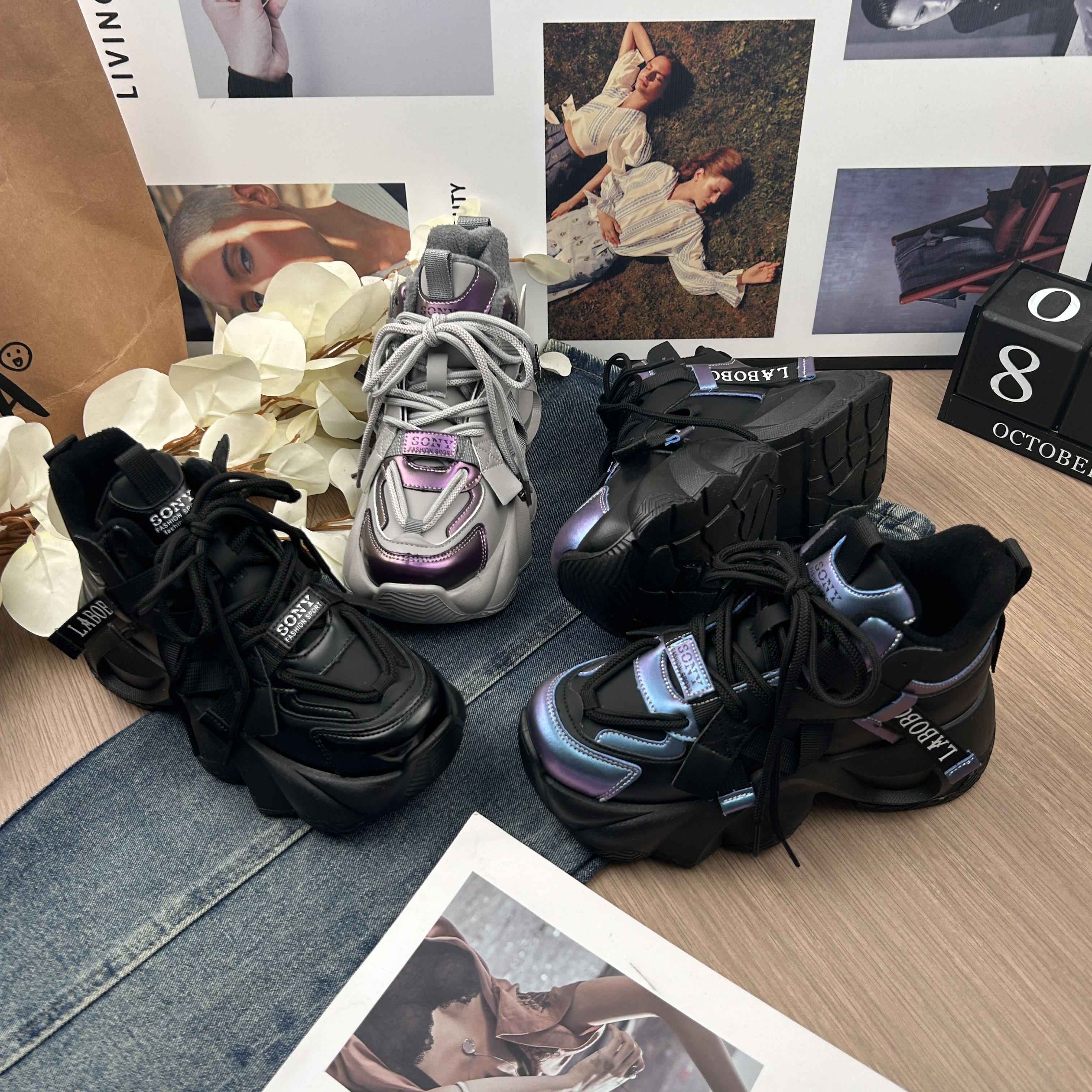 【雀尼推荐】网红百搭中口厚底老爹鞋女ins秋冬新款时尚休闲女鞋