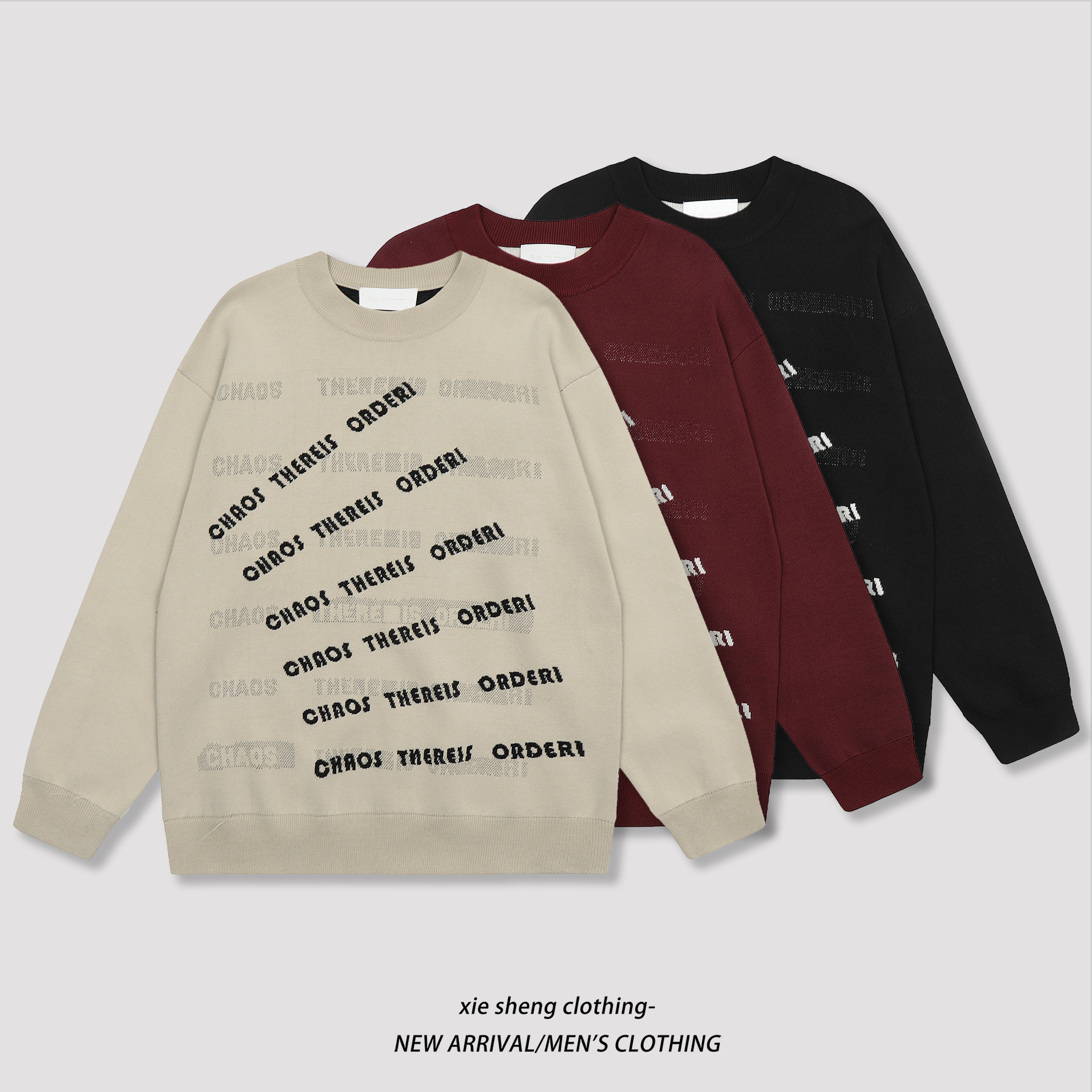 谢生严选【镂空弹幕字母毛衣】冬季保暖设计感宽松情侣针织衫#33128