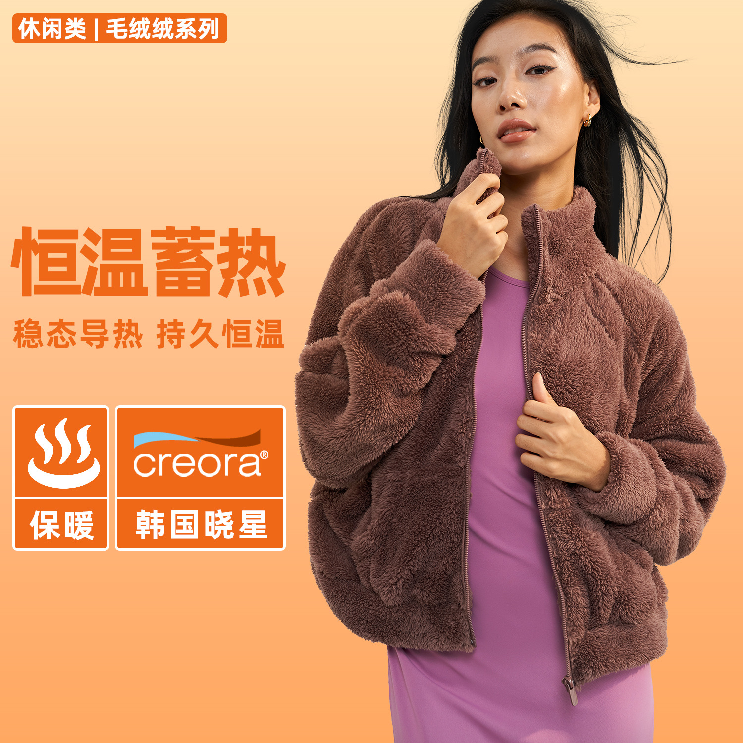 2023秋冬新款毛绒绒休闲运动外套 加厚保暖时尚宽松长袖上衣女