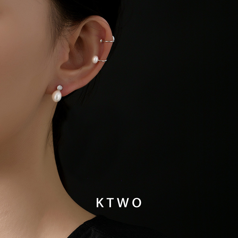 ktwo淡水珍珠耳夹女925纯银耳骨夹耳环小众U形设计高级无耳洞耳饰