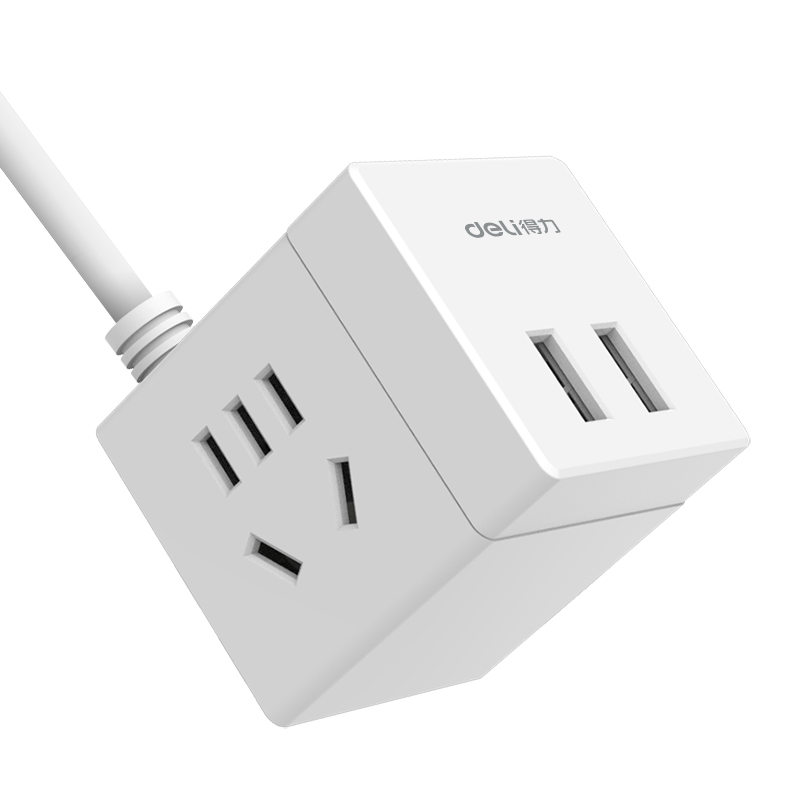 得力家庭办公通用插座_2组+2U_1.5米_彩盒装(白) 33628