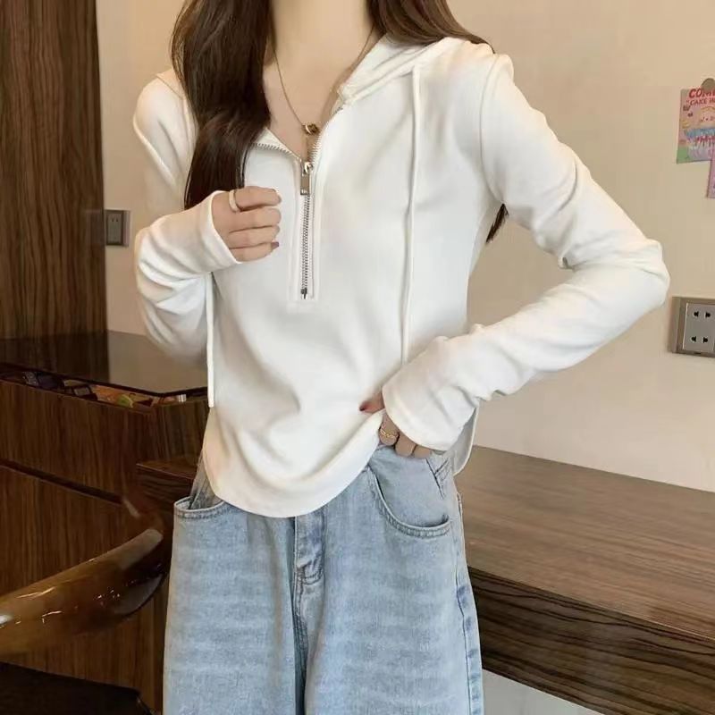 连帽卫衣薄款女2024春秋新款修身显瘦时尚百搭纯色长袖上衣 LJ888
