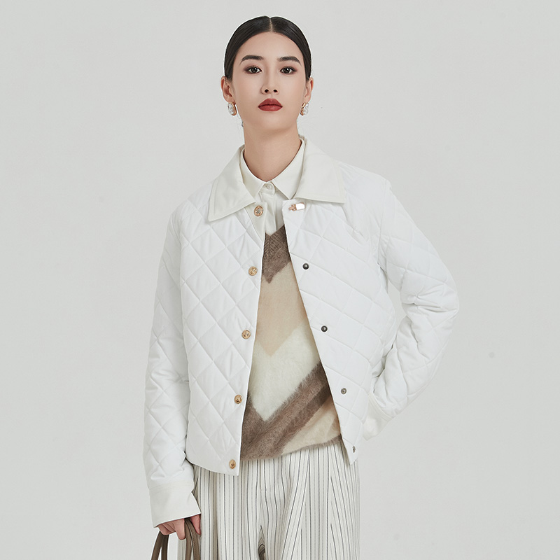 【邱莹莹专属】oudifufay 翻领复古菱形格宽松棉服外套 AQ4AM143