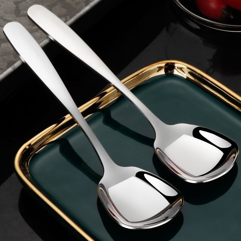 【买一发八】德国不锈钢平底勺方型汤勺颜值家用创意调羹吃饭小汤勺