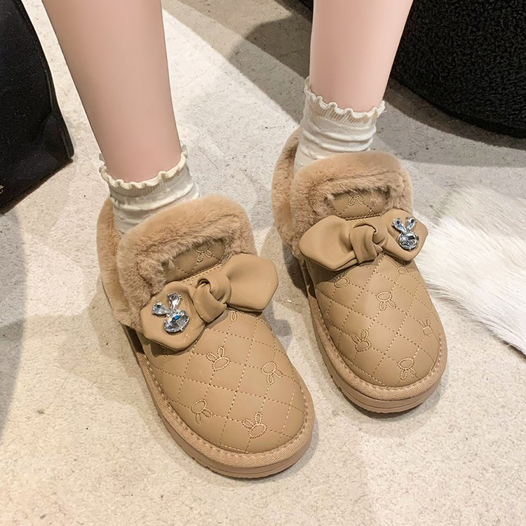 保暖百搭雪地靴女2023秋冬新款加绒加厚棉鞋蝴蝶结毛毛外穿面包鞋