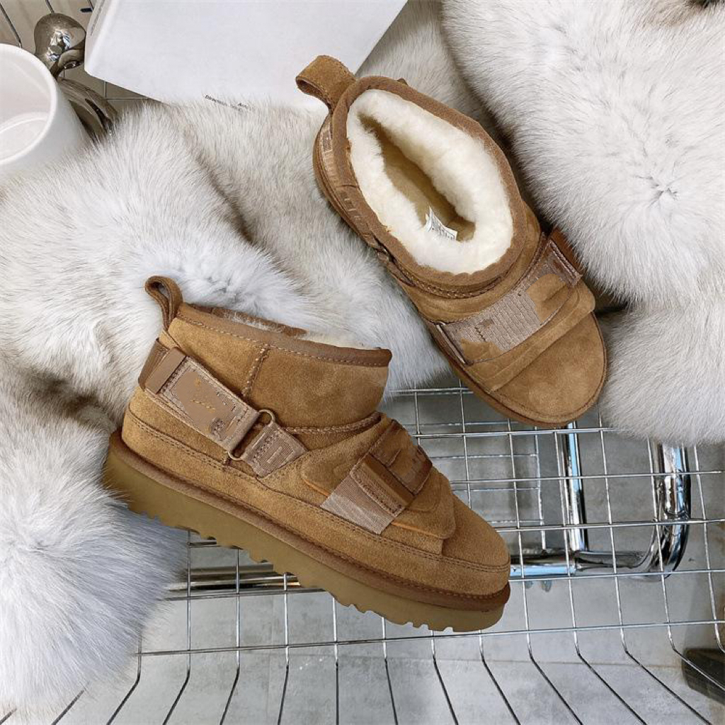 NOMRΕUGG22秋冬新款皮毛一体雪地靴休闲束带保暖短靴女加绒冬季