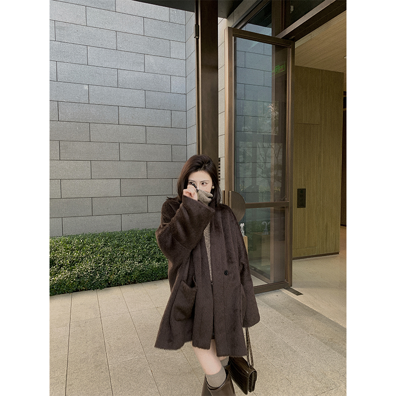 ASMANNA/11.11意大利阿尔巴卡/苏力羊驼毛羊毛大衣A2308ADY193