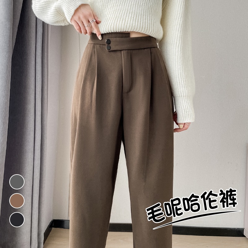 2023秋冬哈伦裤显瘦新款加绒毛呢哈伦裤烟管直筒西装裤休闲裤百搭