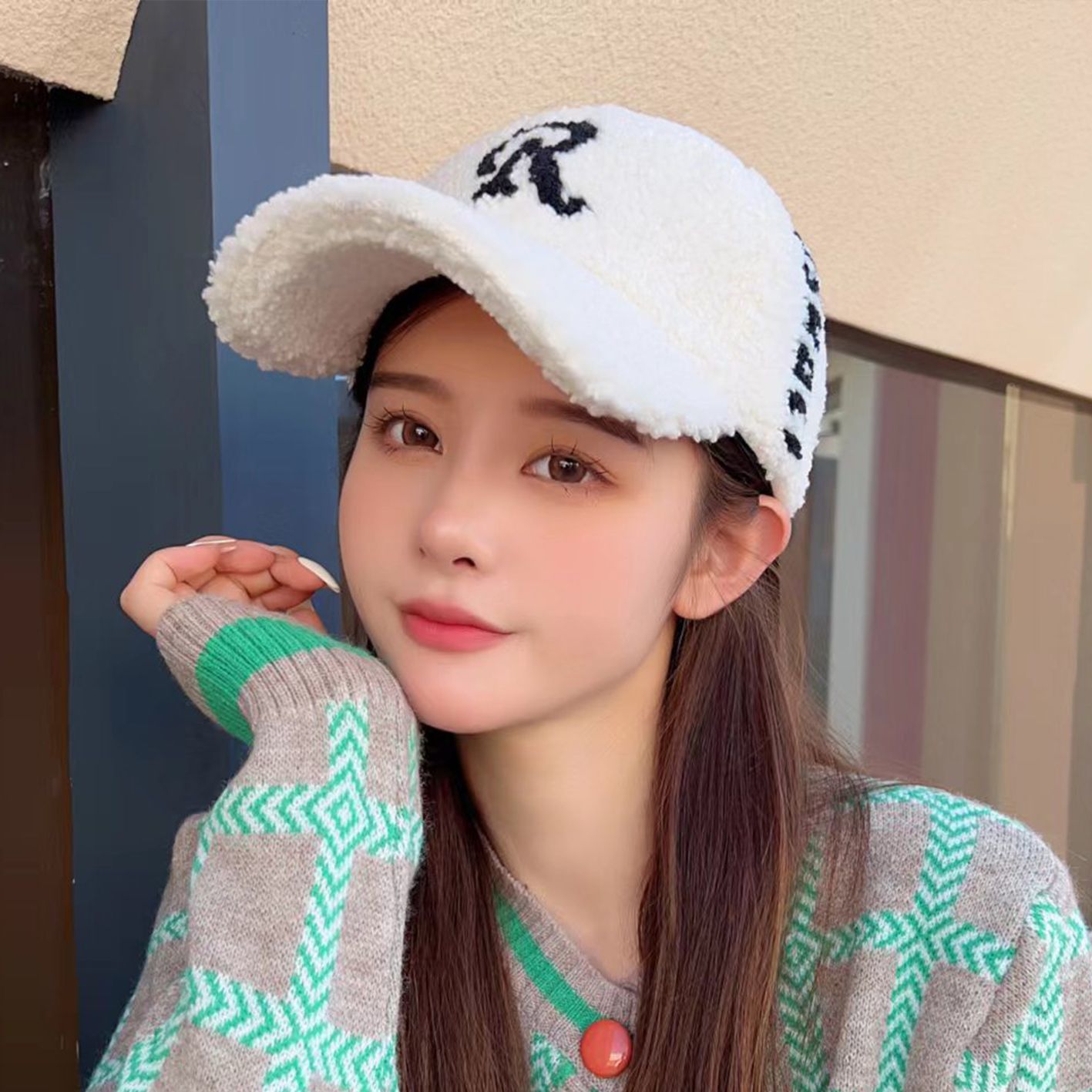 新款帽子女秋冬季韩版学生字母羊羔绒棒球帽休闲百搭加厚保暖帽子