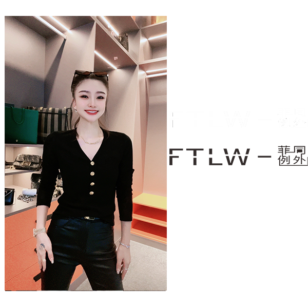【FTLW】-设计师百搭小香风蕾丝气质长袖轻奢秋季T恤-963
