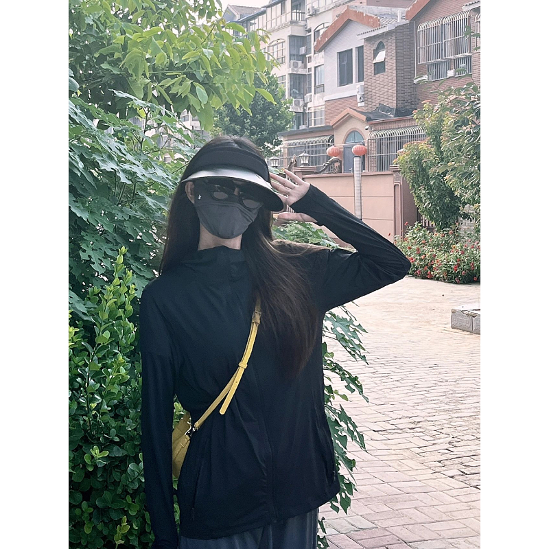 黑色冰丝防晒衣女款夏季薄款宽松防紫外线透气开衫连帽防晒服外套